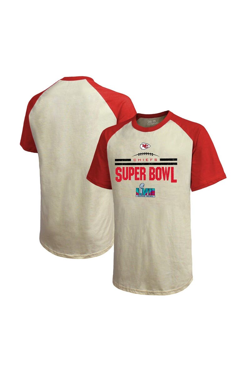 Majestic Threads Men's Majestic Threads Cream/Red Kansas City Chiefs Super Bowl LVII Goal Line Stand Raglan T-Shirt, Main, color,