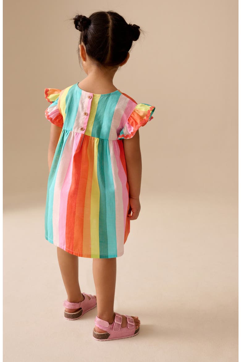 Kids' Bright Rainbow Ruffle Cotton Dress, Alternate, color, MULTI