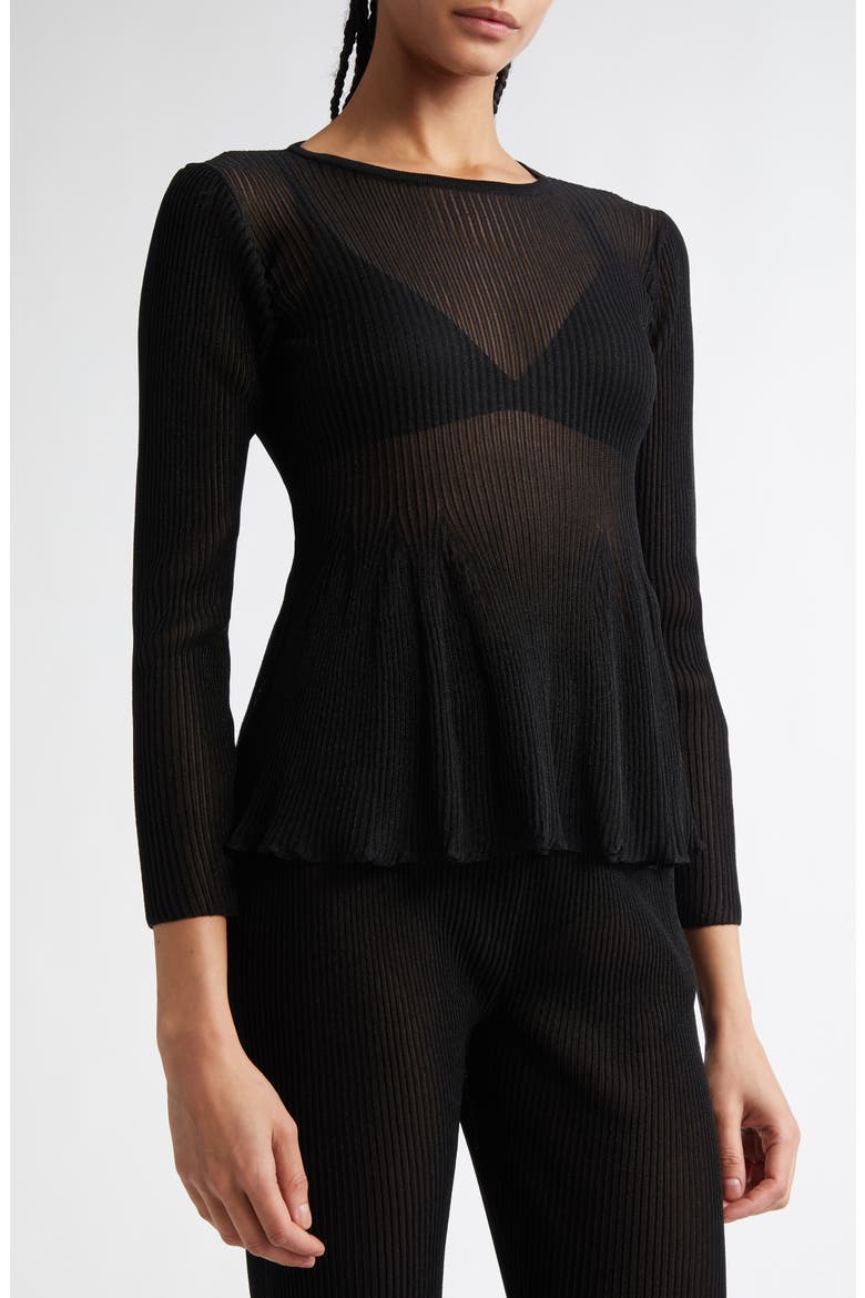 Hypha Lucent Flare Hem Knit Top, Alternate, color, BLACK
