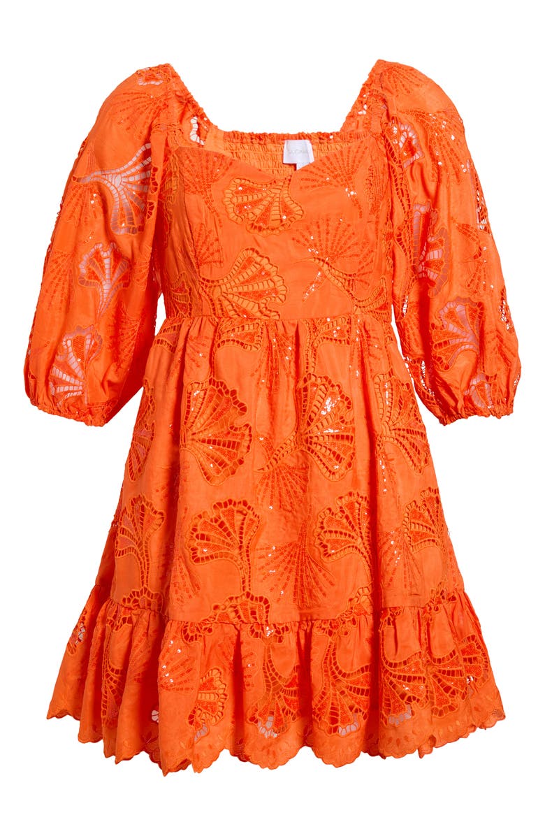 SUGARLIPS Sequin Detail Cotton Eyelet Babydoll Dress, Main, color, Orange