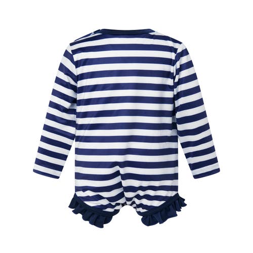 Rachel Riley Breton Stripe Frill Rashguard In Navy