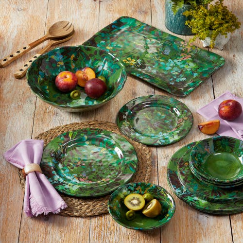 Tag Botanica Green Floral Print Melamine Serving Bowl Indoor Outdoor In Green