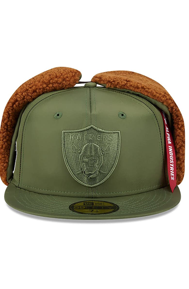 New Era x Alpha Industries Men's New Era x Alpha Industries Olive Las Vegas Raiders Dog Ears 59FIFTY Fitted Hat, Alternate, color, Olive