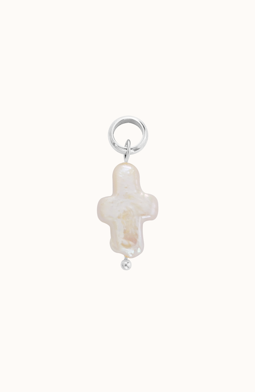 Joiana Jewelry Mini Pearl Cross Charm Pendant In Metallic