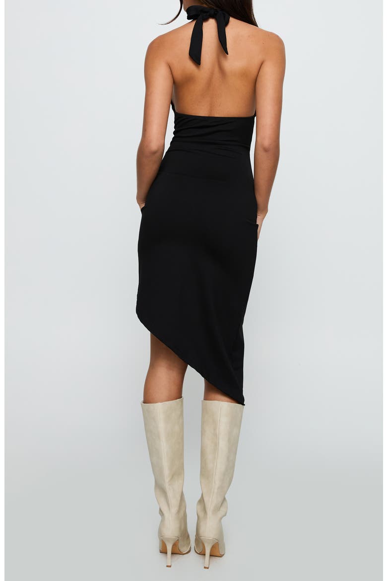 Whimsy Asymmetric Halter Midi Dress, Alternate, color, BLACK