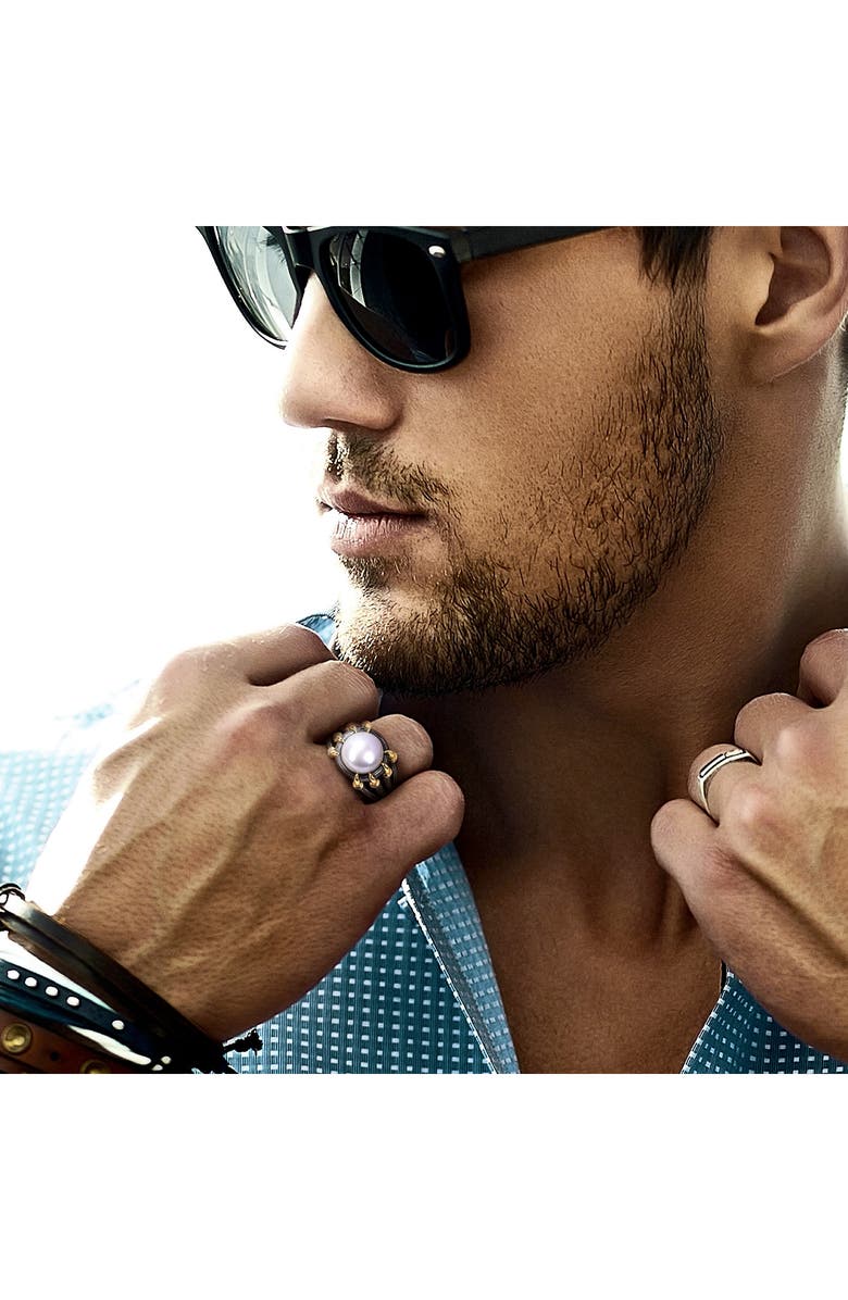 DELMAR Men's Cultured Pearl Two-Tone Ring, Alternate, color, White