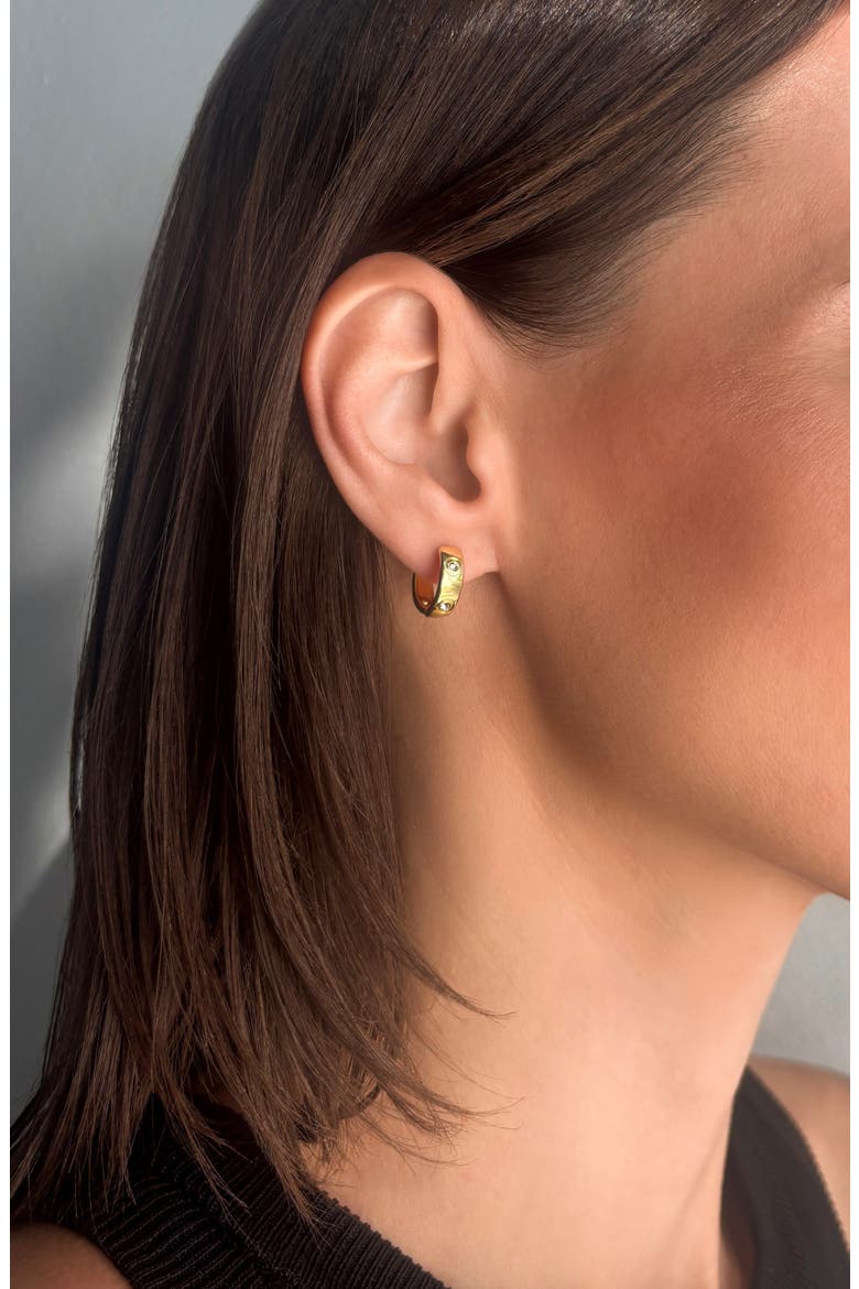 14K Gold Plated Cubic Zirconia Hoop Earrings, Alternate, color, GOLD
