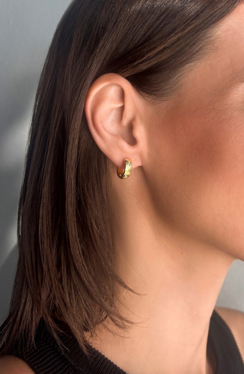 Adornia 14K Gold Plated Cubic Zirconia Hoop Earrings, Alternate, color, Gold