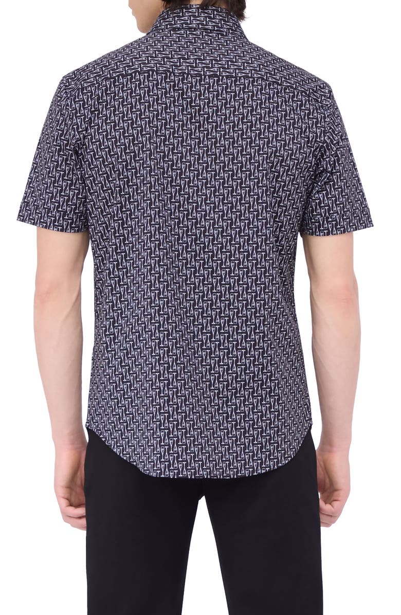 Bugatchi Miles OoohCotton<sup>®</sup> Champagne Flute Print Short Sleeve Button-Up Shirt, Alternate, color, 