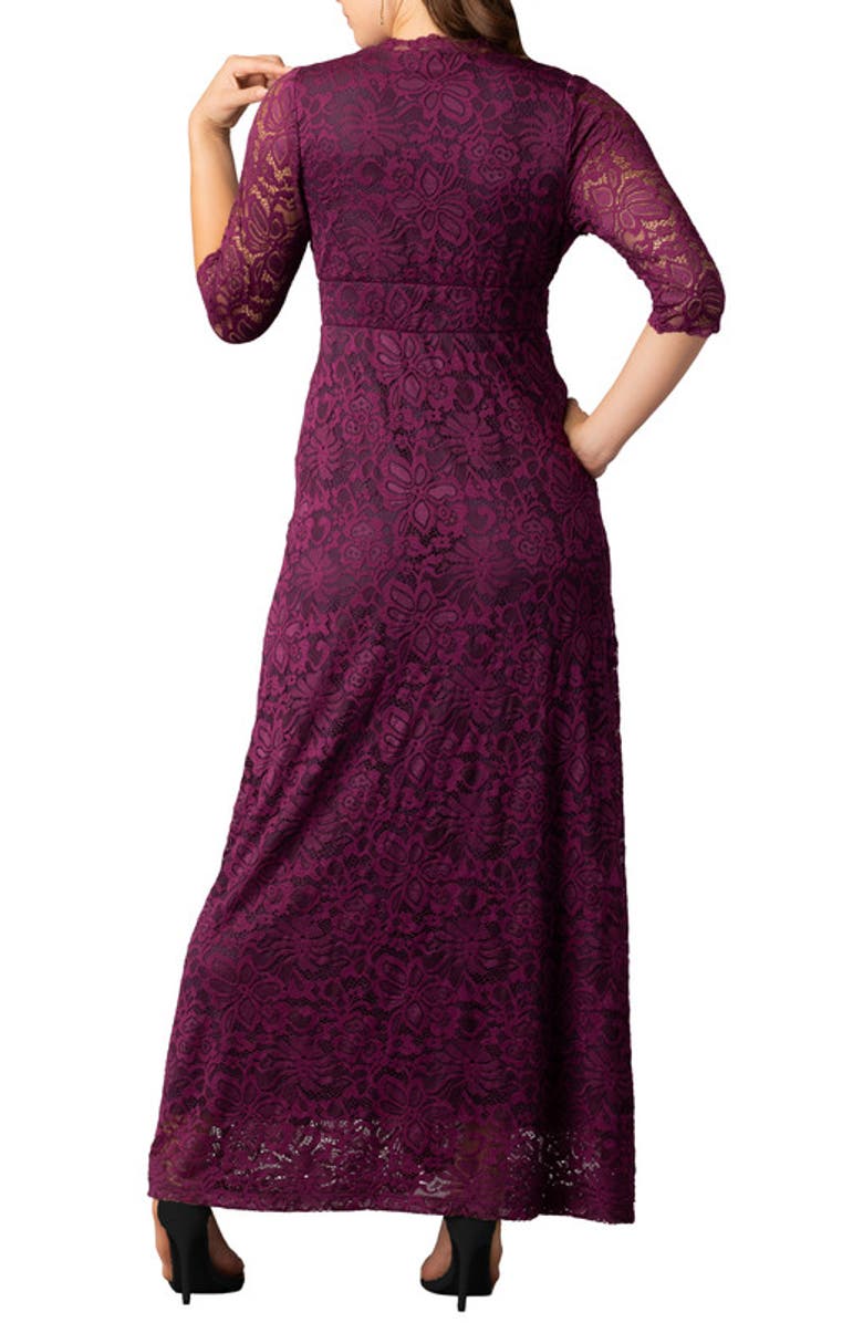 Kiyonna Maria Lace A-Line Evening Gown with Pockets, Alternate, color, Berry Bliss