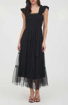 Mesh Smocked Tiered Midi Dress