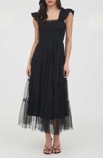 Mesh Smocked Tiered Midi Dress
