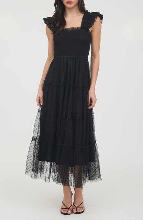 Mesh Smocked Tiered Midi Dress