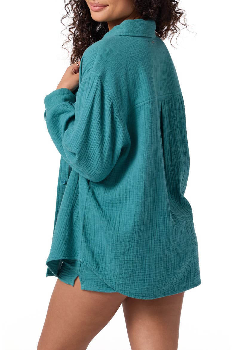 Leni Oversize Cotton Gauze Button-Up Shirt, Alternate, color, NORTH SEA
