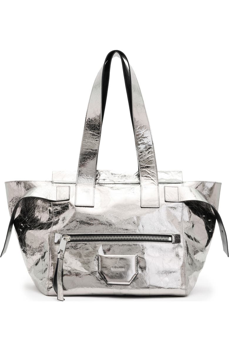 AllSaints Perez Metallic Leather Shoulder Tote, Main, color,