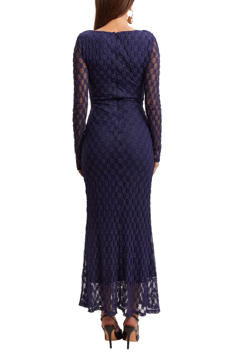 Adoni Long Sleeve Lace Overlay Midi Dress, Alternate, color, NAVY