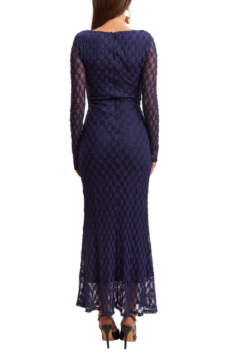 Bardot Adoni Long Sleeve Lace Overlay Midi Dress, Alternate, color, Navy