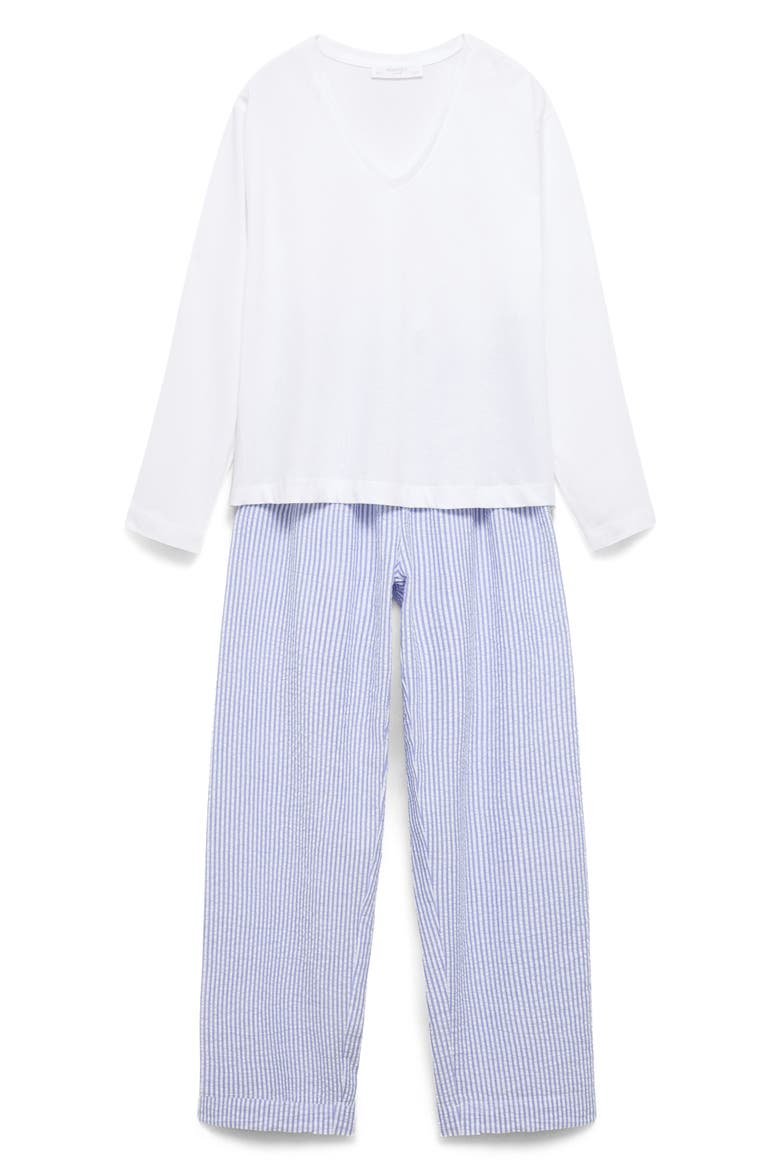 Stripe Cotton Seersucker Pajamas, Alternate, color, CHINA BLUE