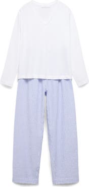 MANGO Stripe Cotton Seersucker Pajamas