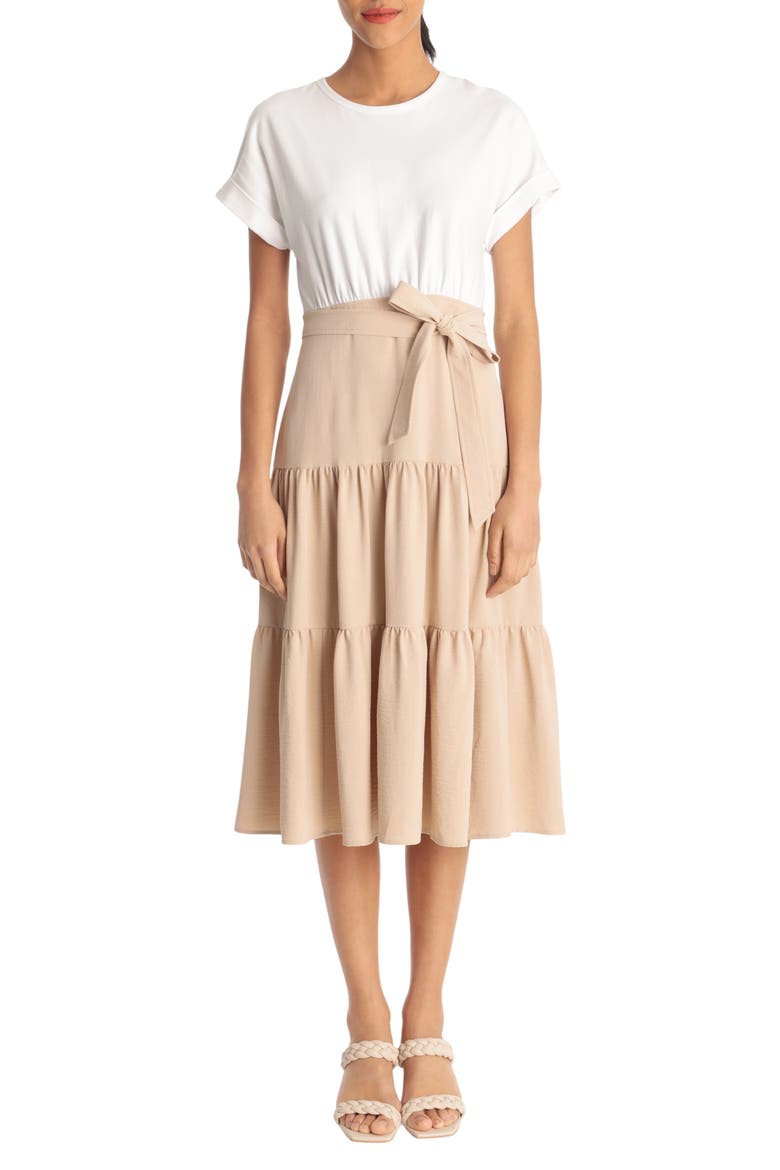 Short Sleeve Combo T-Shirt Dress, Alternate, color, BEIGE