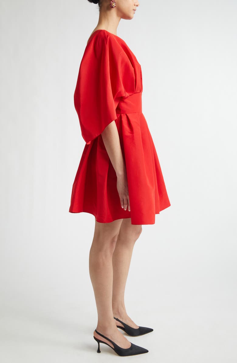 Carolina Herrera Fan Bodice Silk Faille Fit & Flare Dress, Alternate, color, Herrera Red