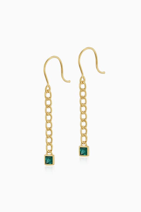 14K Gold Dazzle Me Curb Drop Earrings