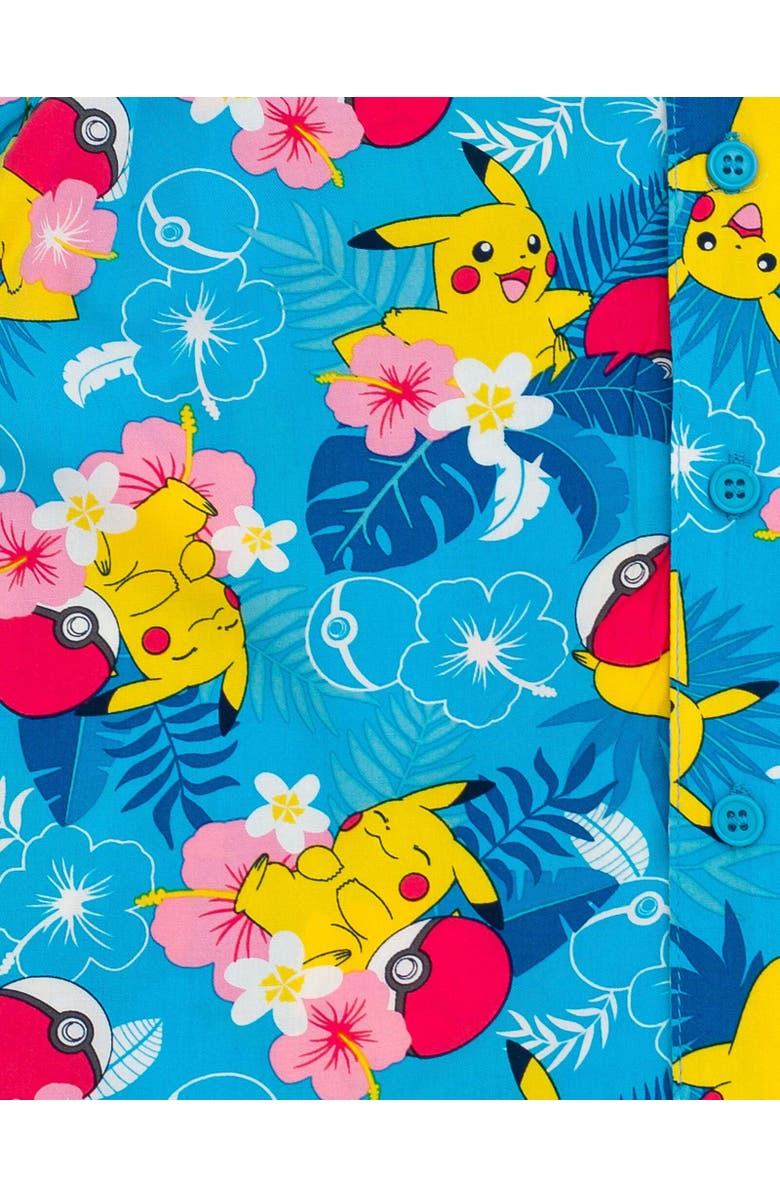 POKEMON Pikachu Short Sleeve Button Down Shirt, Alternate, color, Blue