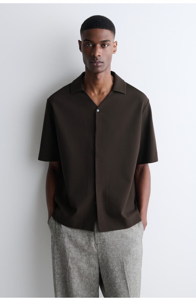 COS Milano-jersey Short-sleeved Shirt, Main, color, Brown