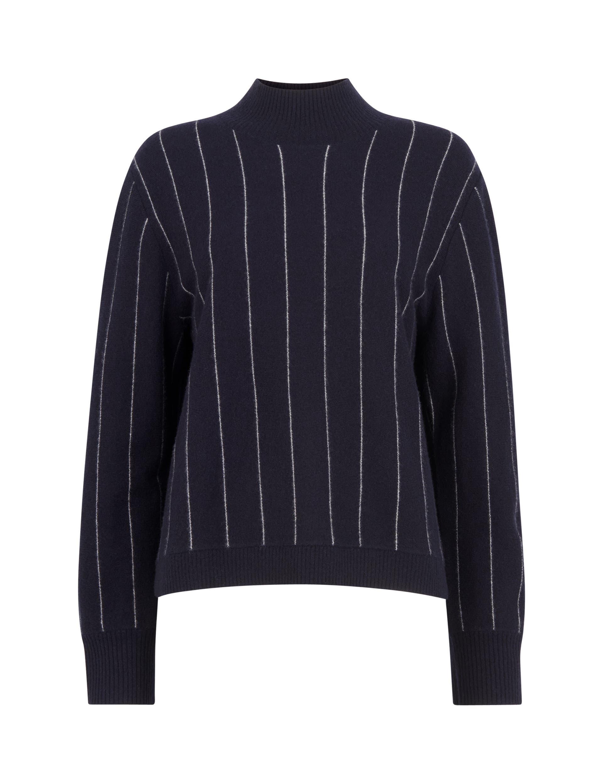 Stripe Wool Funnel Neck Knit Sweater - image 2