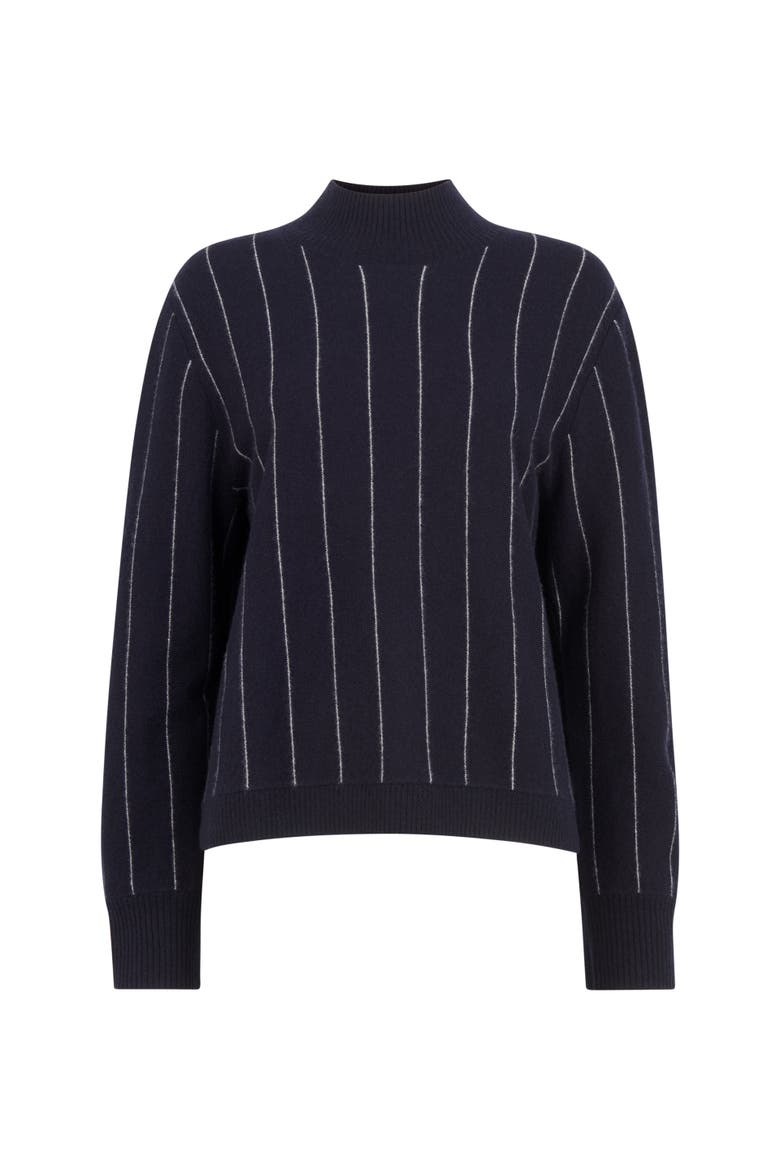 Stripe Wool Funnel Neck Knit Sweater, Alternate, color, Navy