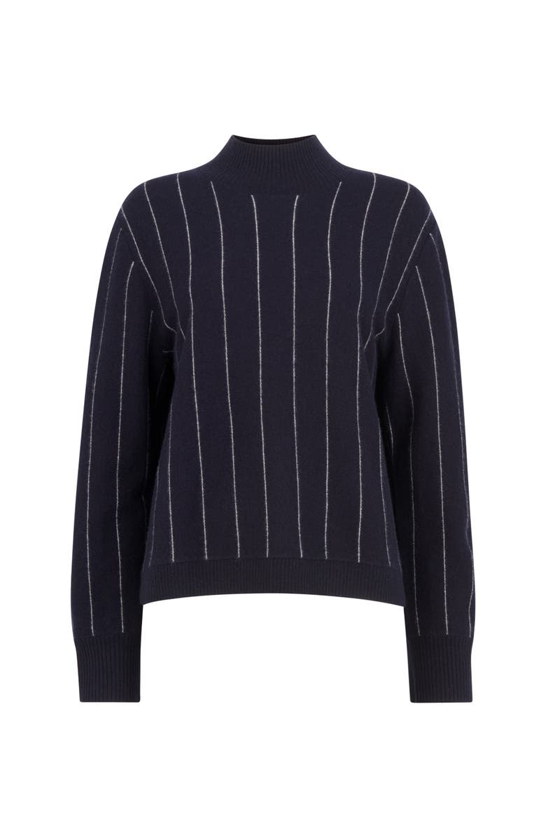 Whistles Stripe Wool Funnel Neck Knit Sweater, Alternate, color, Navy