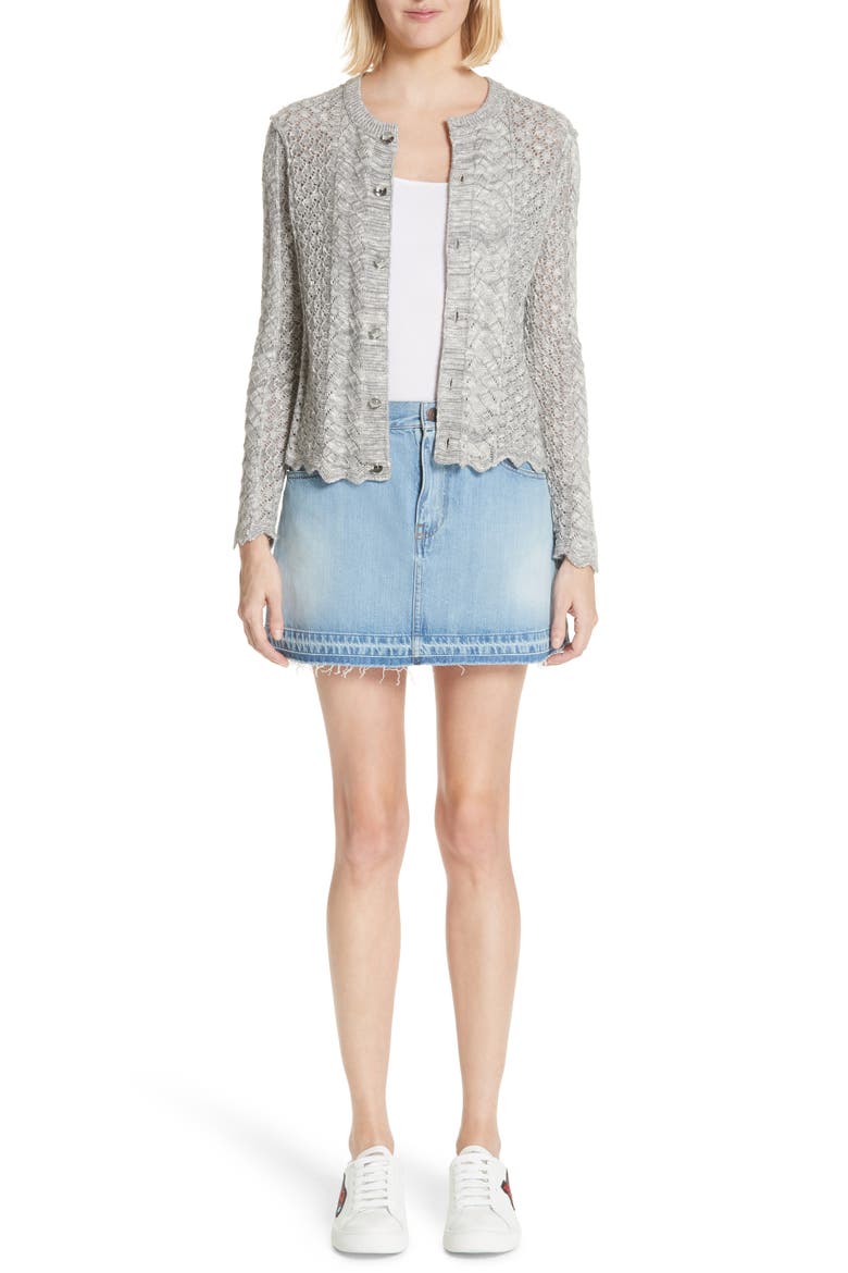 Scallop Edge Cashmere & Wool Blend Cardigan, Alternate, color, GREY MELANGE