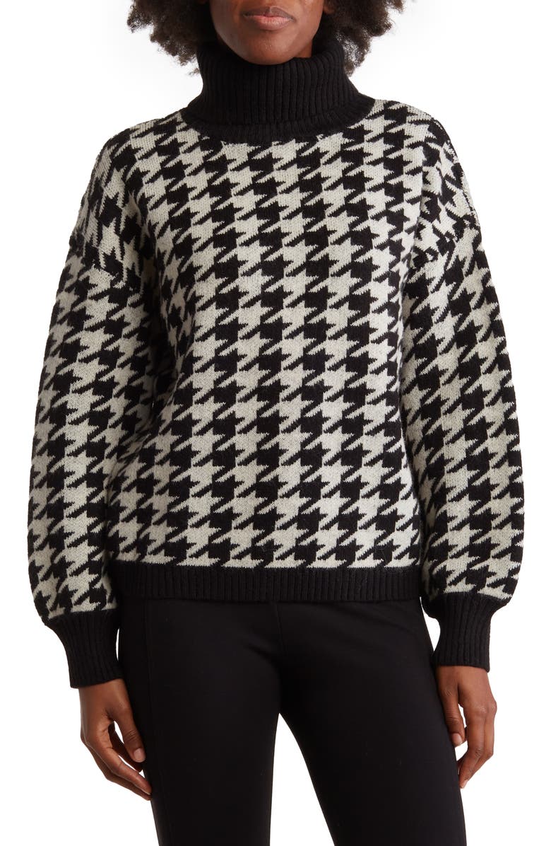 Love Token Houndstooth Turtleneck Pullover Sweater, Main, color,