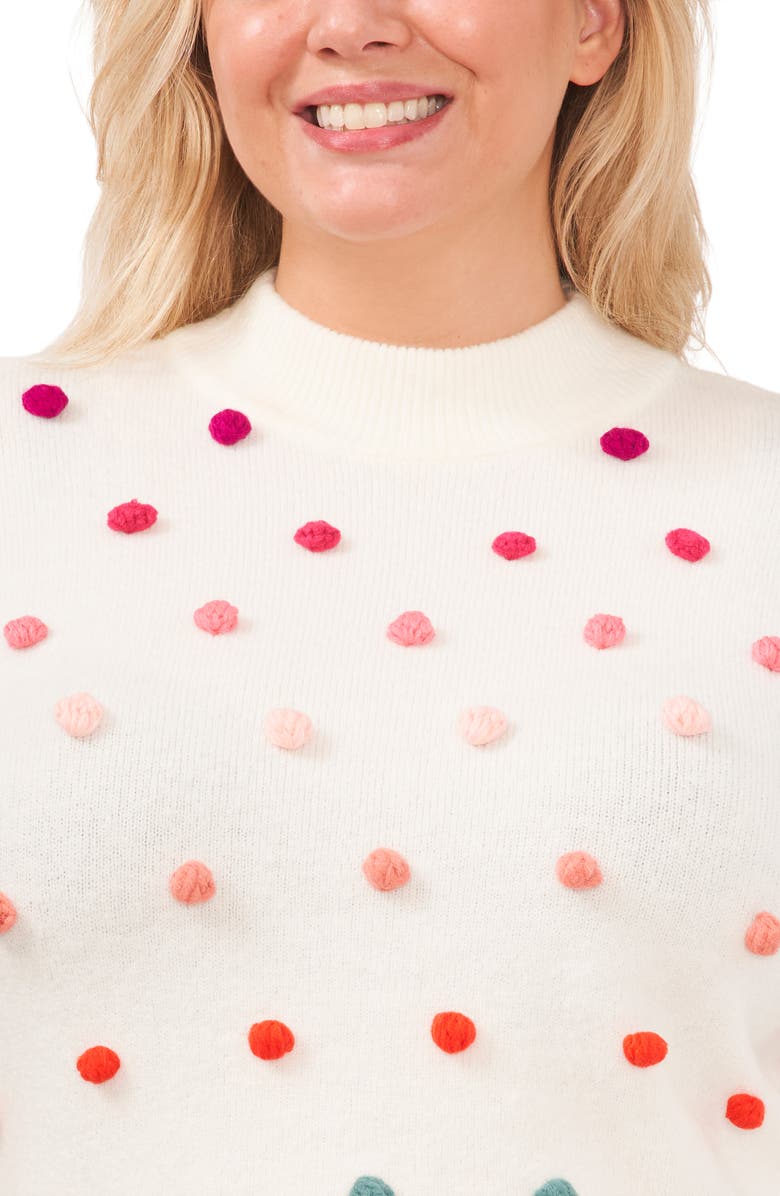 CeCe Rainbow Pompom Mock Neck Sweater, Alternate, color,