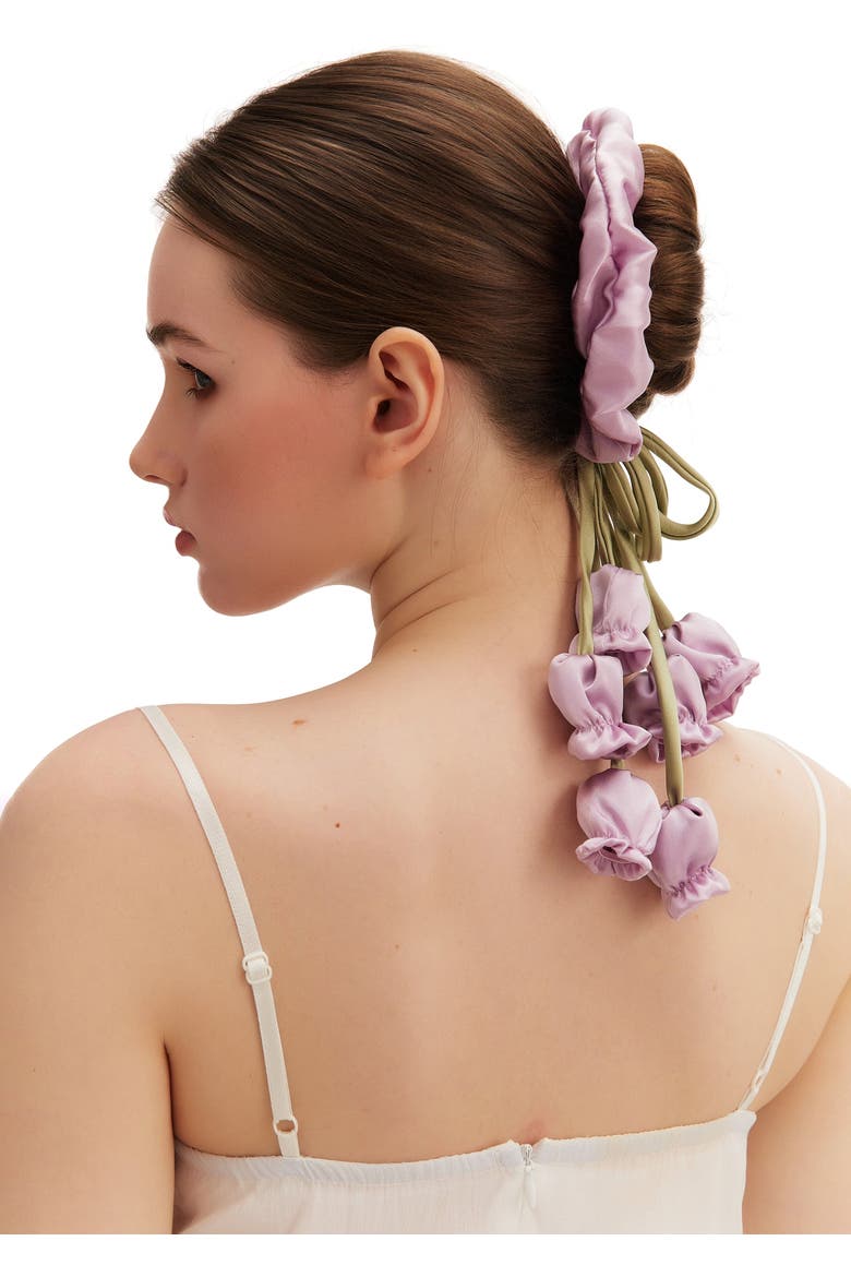Lily of the Valley Silk Hair Tie Scrunchie, Alternate, color, Purple