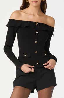 ASTR the Label Heart Button Off the Shoulder Sweater