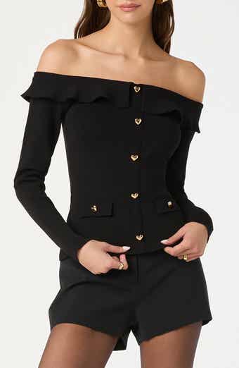 Heart Button Off the Shoulder Sweater
