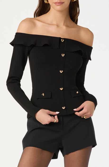ASTR the Label Heart Button Off the Shoulder Sweater