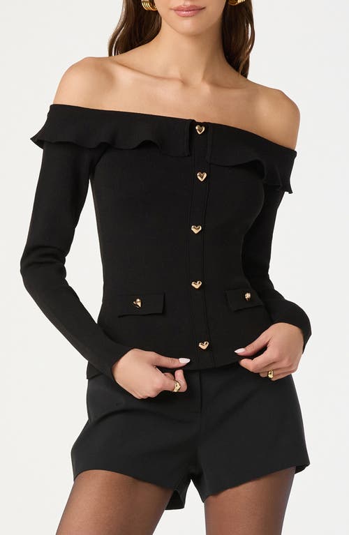 Astr The Label Heart Button Off The Shoulder Sweater In Black