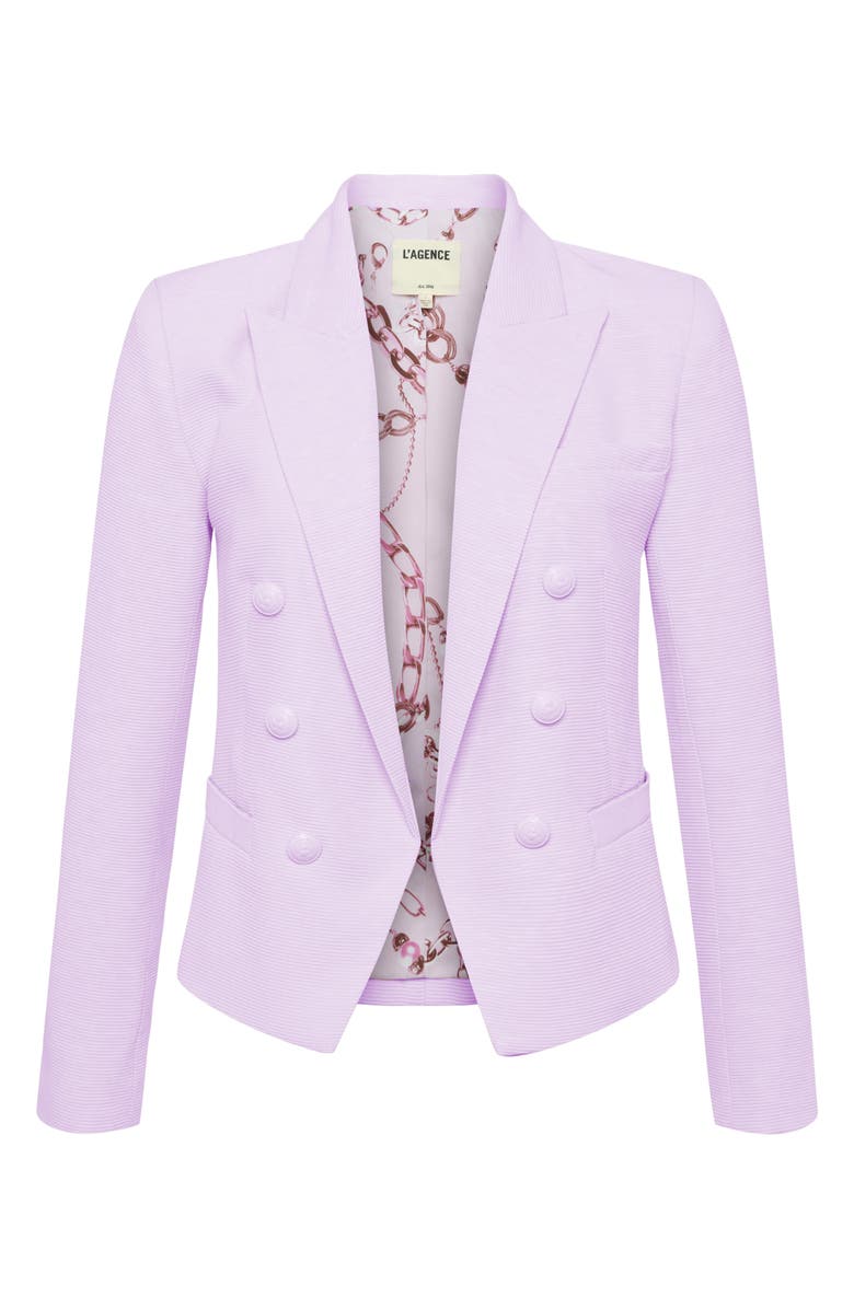 L'AGENCE Brooke Texture Double Breasted Crop Blazer, Alternate, color, Lilac Snow/Sketch Chain