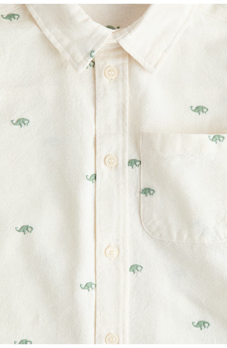 H&M Embroidered Oxford Shirt, Alternate, color, Cream/Dinosaurs