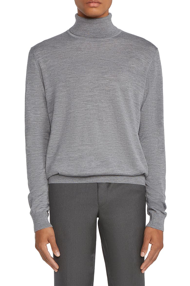 Wool, Silk & Cashmere Turtleneck Sweater, Main, color, PALE GREY