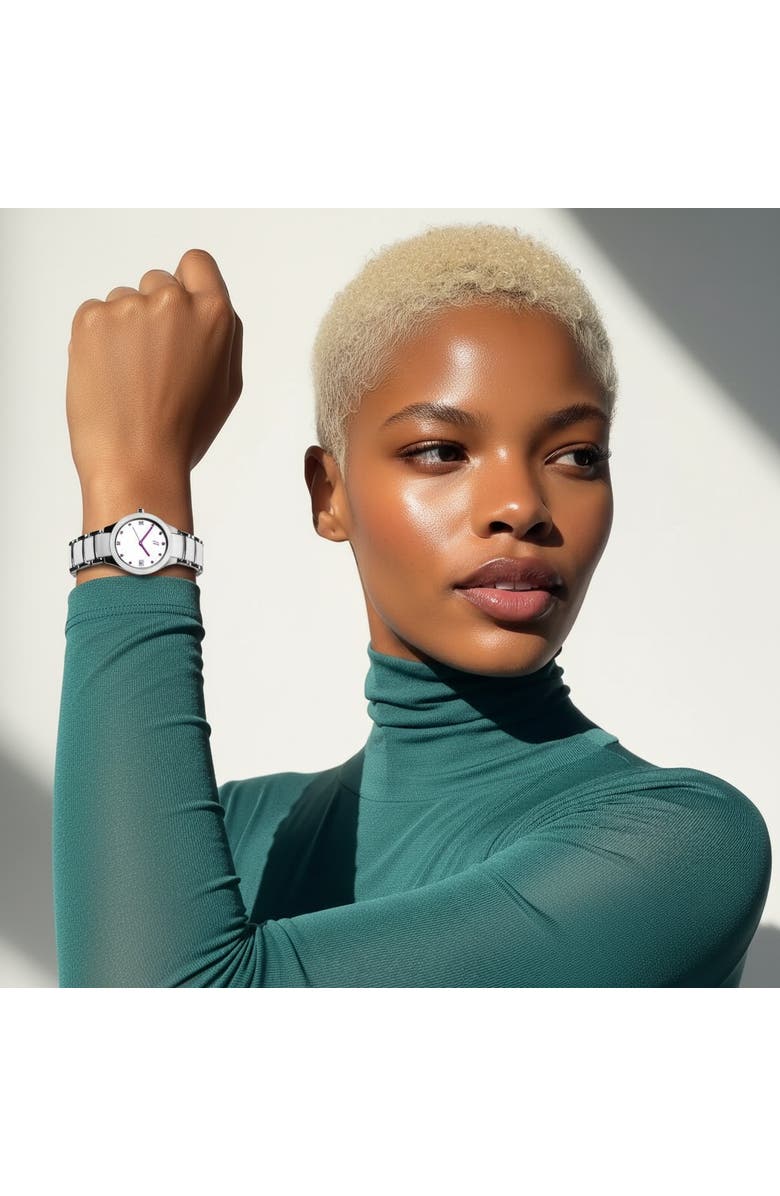 NCMPRBL Petite Link Purple Reign Ceramic Bracelet Watch, 34MM, Alternate, color, White/Silver/ Purple