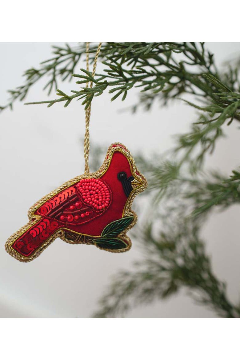 Larissa Plush Cardinal Beaded Fabric Ornament - Embroidered, Alternate, color, Red
