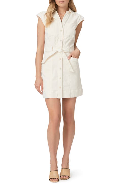 Jaxsyn Tie Waist Cotton Blend Twill Mini Shirtdress