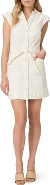 PAIGE Jaxsyn Tie Waist Cotton Blend Twill Mini Shirtdress