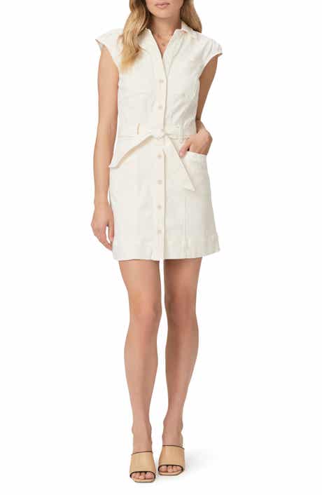 PAIGE Jaxsyn Tie Waist Cotton Blend Twill Mini Shirtdress