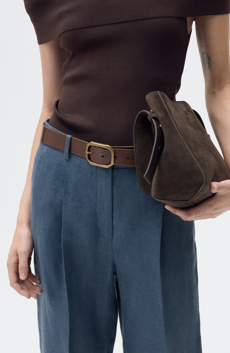 MANGO Straight Leg Linen Pants, Alternate, color, Blue