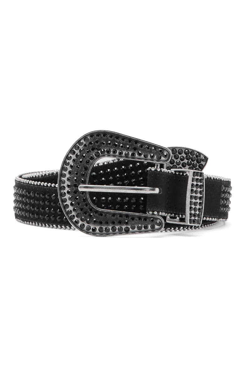 Rhinestone Faux Leather Belt, Main, color, BLACK