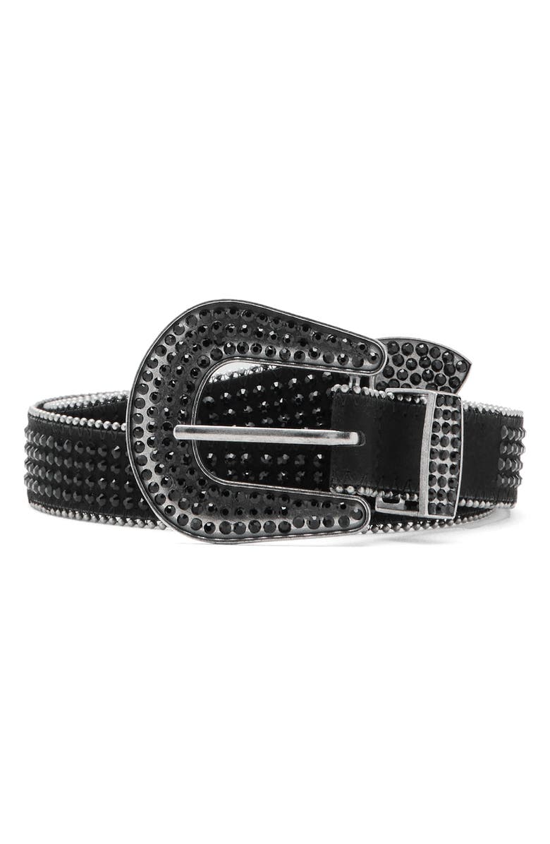 MANGO TEEN Rhinestone Faux Leather Belt, Main, color, Black